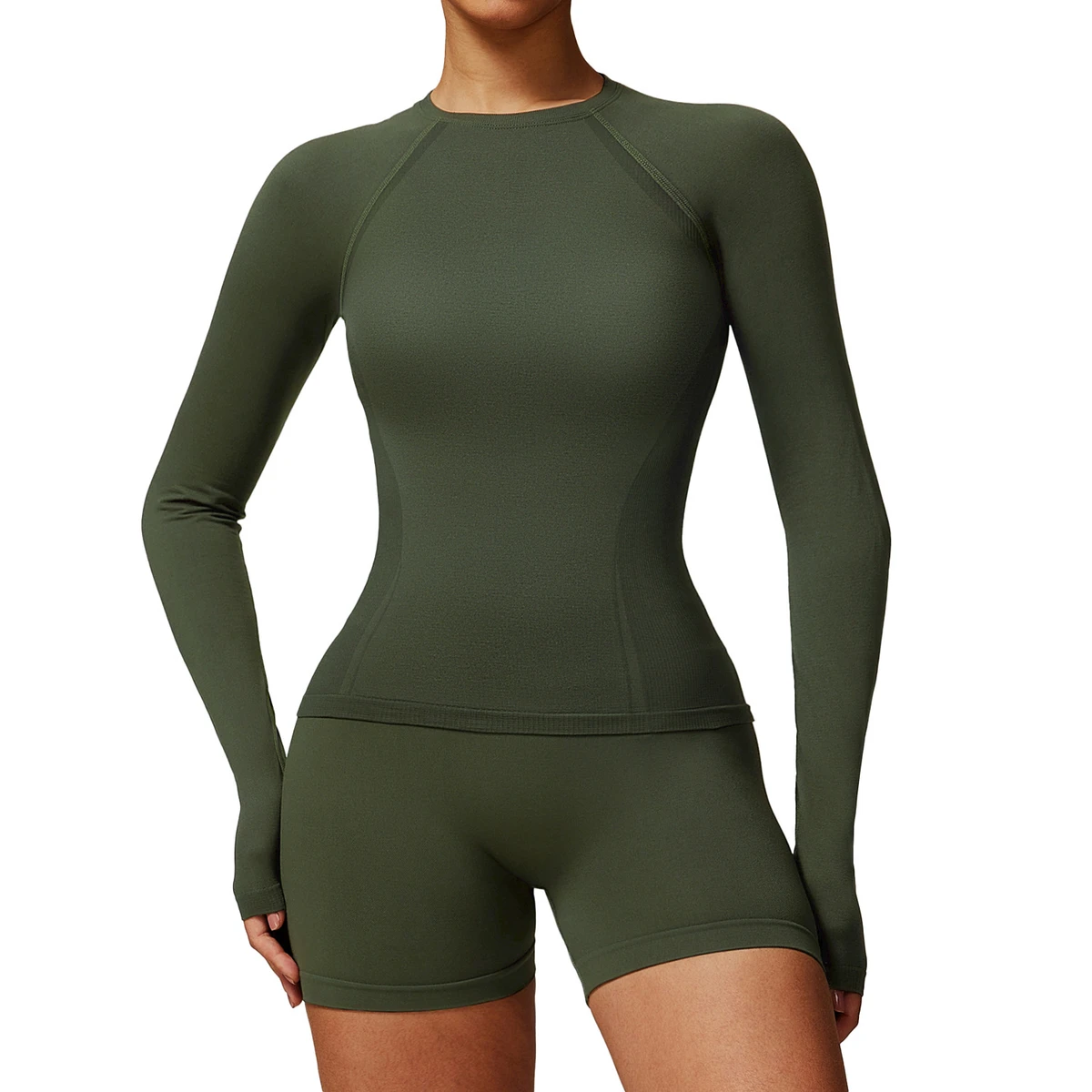 Threaded Tight Seamless Long Sleeves T-shirt Quick Dry Fitness Yoga Suit Women's Running Sports Long Sleeved Top