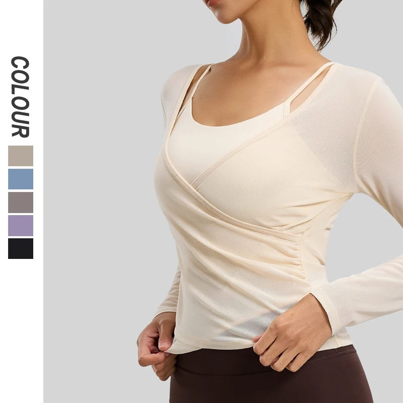 Hot Selling Women's Breathable Long Sleeve Outdoor Fitness Running Sports Bra Yoga Top Workout Sportswear Front V-neck Seamless