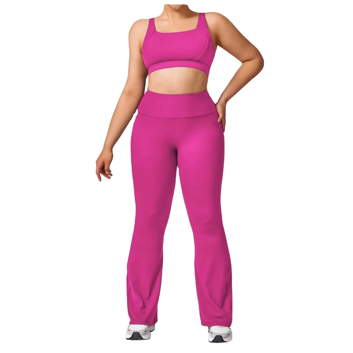 Custom Wholesale Plus Size Womens 6 Piece Seamless Yoga Set Adjustable Strappy Bra High Elastic Waist Color Block Contrast