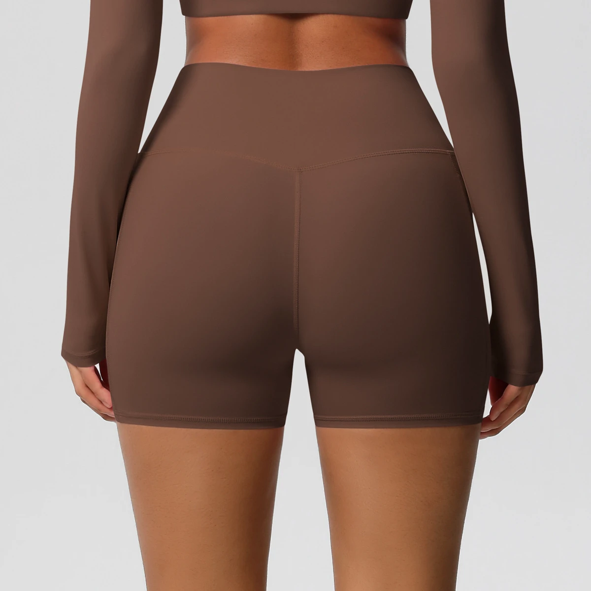 Brushed Side Pocket Solid Color High Waisted Tights High Elasticity Yoga Shorts Pilates Sports Running Fitness Pants Women