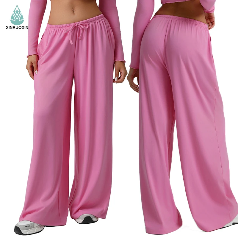 Factory Direct-delivered Wide-leg Sports Pants, Loose Low-rise Fitness Pants, Drawstring Elastic Casual Yoga Pants with Pockets