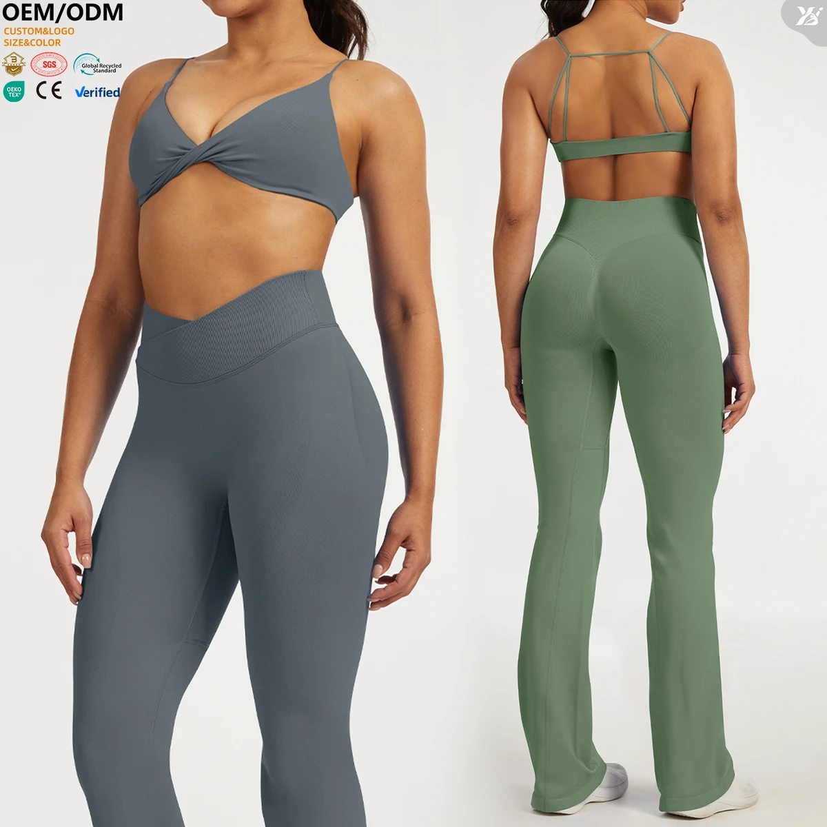 XW-3016-2 Women Criss Cross Back Sports Bra Deep V Neck Twist Detail Activewear Top Breathable Quick Dry for Running Workout