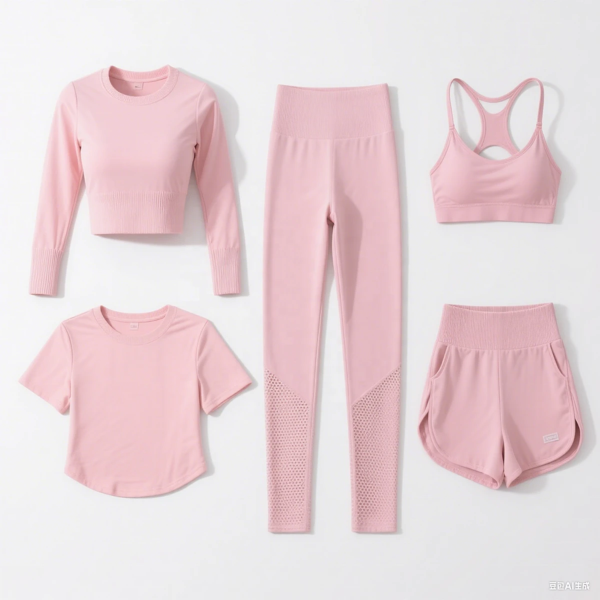 Custom Logo Breathable Pink Fitness Crop Top Gym Clothing 5-Piece Breathable Yoga Set Long Sleeves Seamless Fall Workout Sets