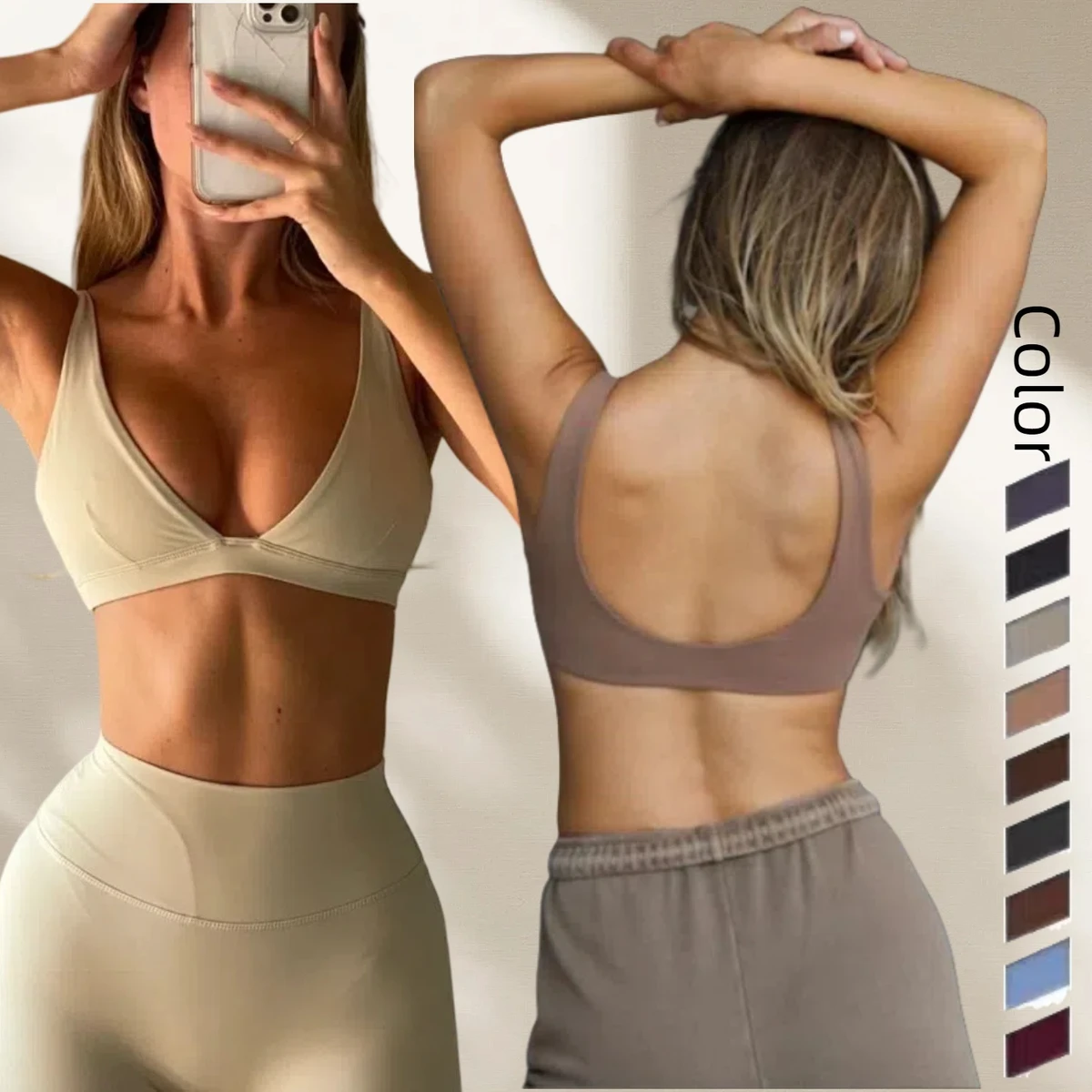 Unique Design High Impact U Neck Bra With Chest Padded Double Shoulder Strap Sexy Solid Color Sleeveless Quick Dry Sports Bra