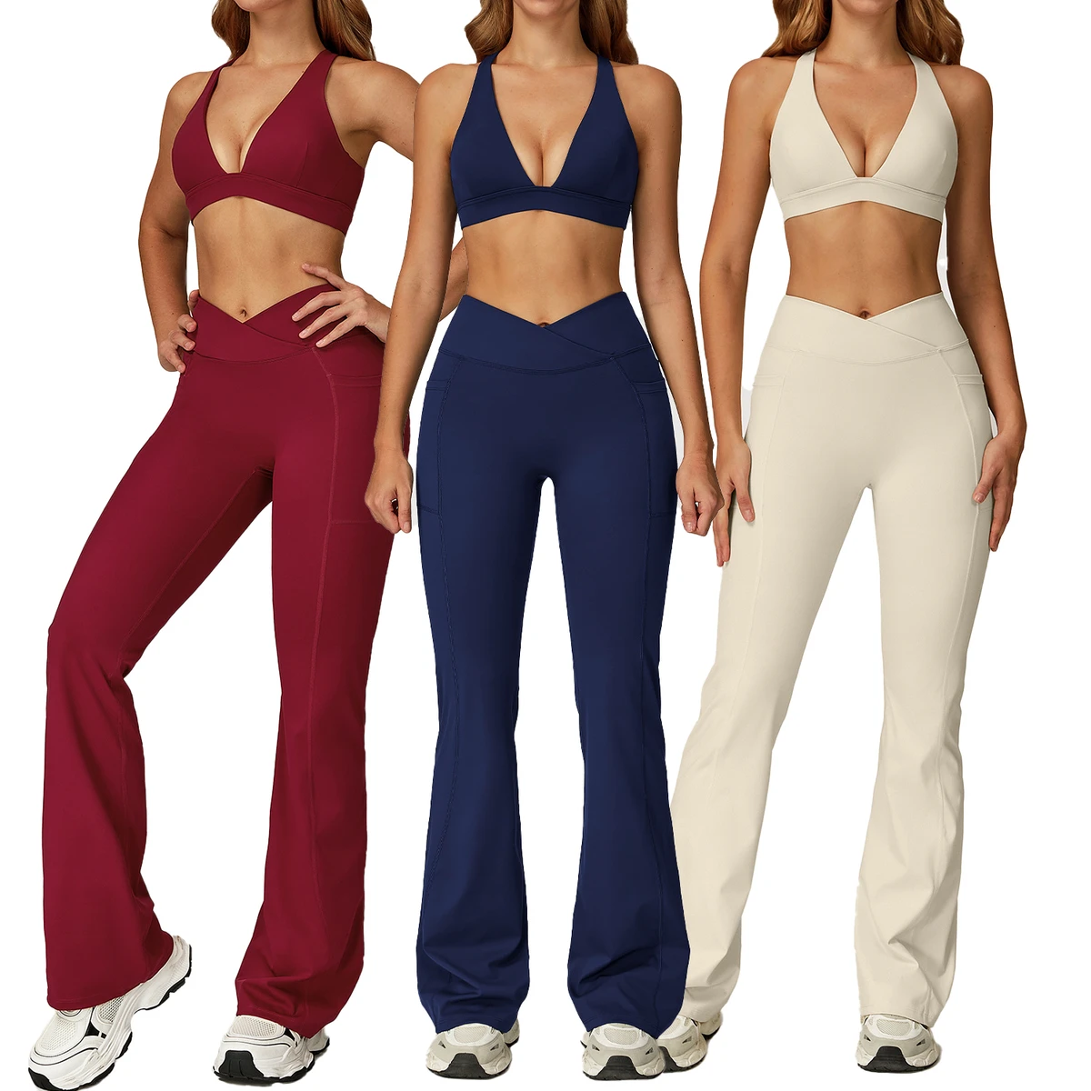 New Yoga Set: Backless Sports Bra with Shock Absorption & High-Waisted Tapered Wide-Leg Pants Two-Piece Set