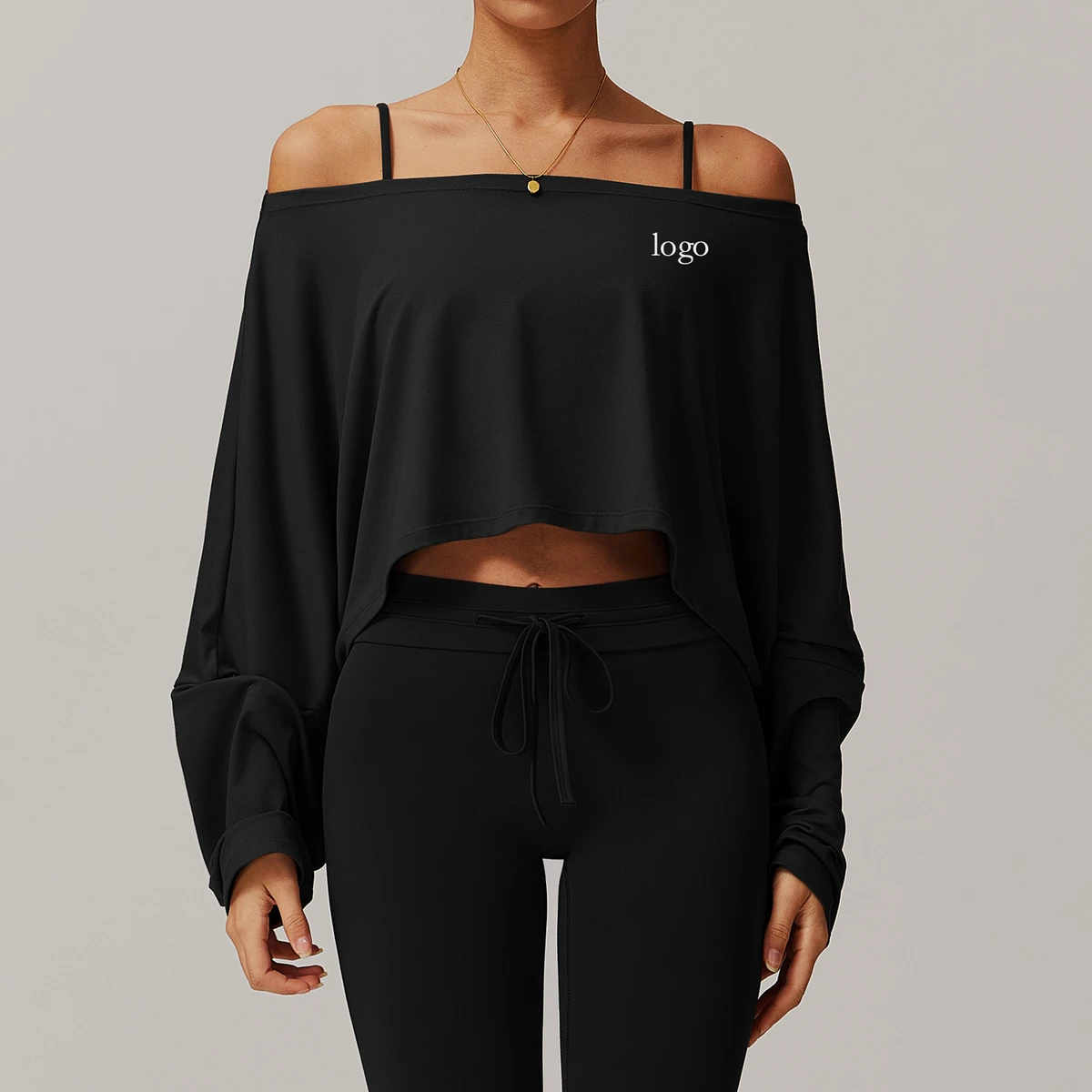Ladies Long Sleeve Oversized Tshirts Gym Wear Blank Loose off the Shoulder Tops Fitness&Yoga Wear Wholesale for Women