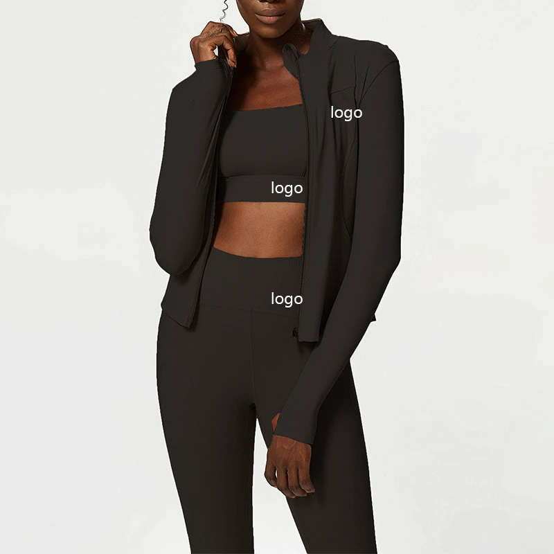 Women's Yoga Jacket Three Piece Set Breathable Solid Color Eco-Friendly Nylon Spandex Blend Sportswear Training Wear Leggings