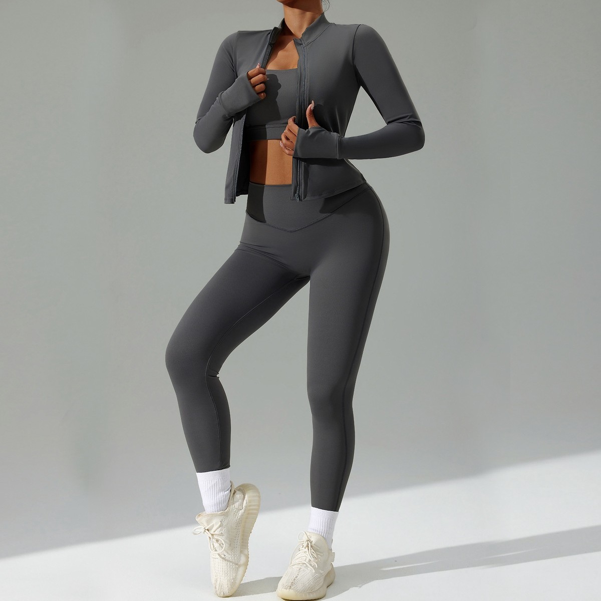 Women's Solid Spandex/Nylon Quick-Dry Three-Piece Yoga & Sports Set for Running XL Available