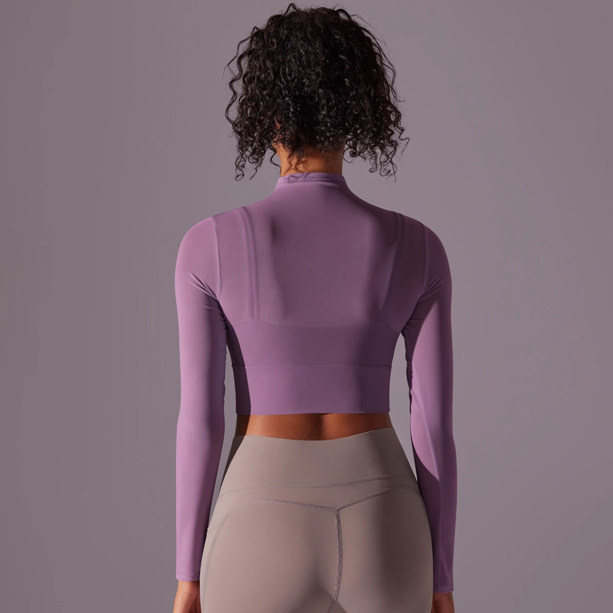Quick-Dry Mesh Sport Top Women Built-in Bra Yoga Shirt Running Workout Long Sleeve Stretchy
