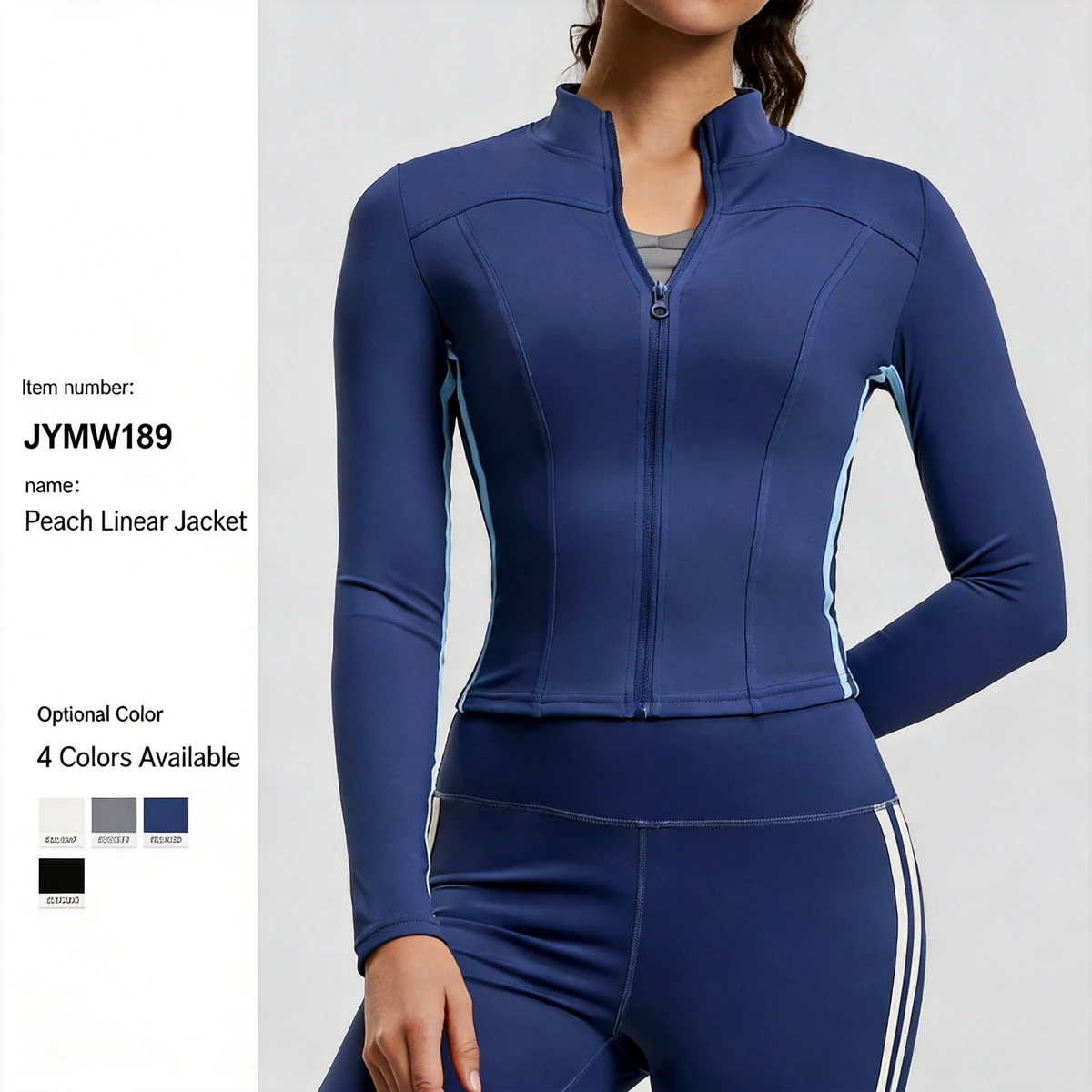 Custom Nylon Spandex Slim Fit Stand Collar Long Sleeve Quick Dry Women Yoga Jacket Sports Top for Gym Yoga Running Fitness