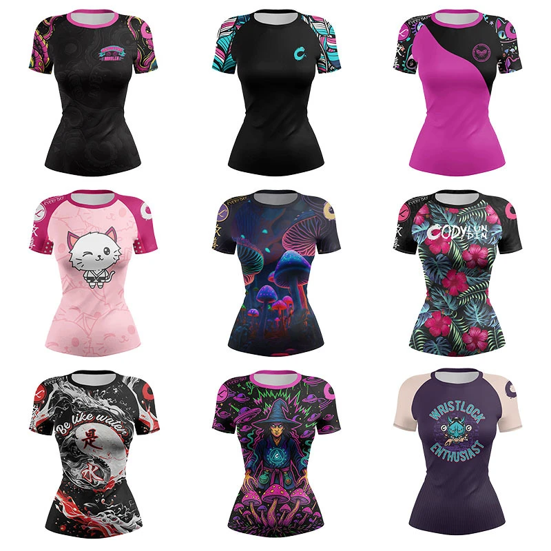 Gym Shirt Custom Design Sublimation Printing 95% Polyester 5% Spandex Women Sportswear Yoga Training Workout Compression T Shirt