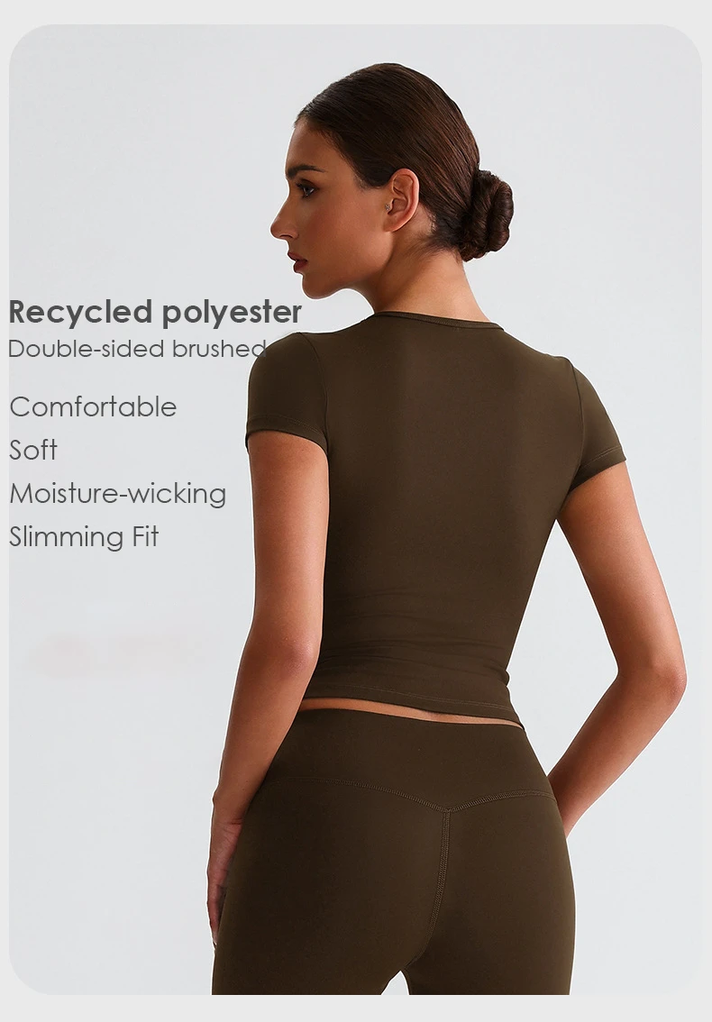Recycled Polyester Slim Fit Sport T Shirt Breathable Crew Neck Yoga Running Top Gym Outdoor Short Sleeve Fitness Shirt for Women
