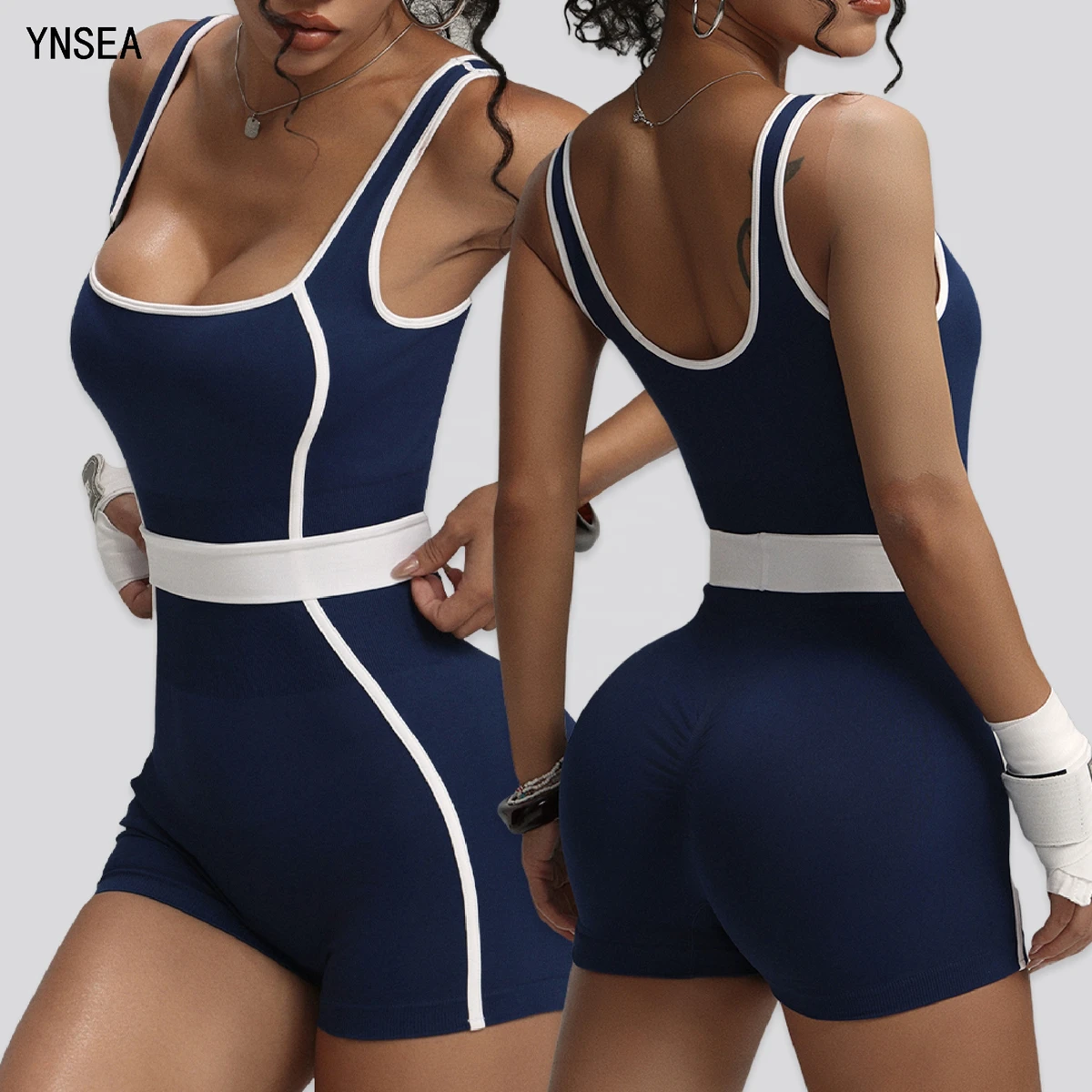 YNSEA Workout Activewear Fitness & Yoga Wear Contrast Color Seamless Romper Sleeveless Summer Yoga Fit Playsuit Women's Jumpsuit