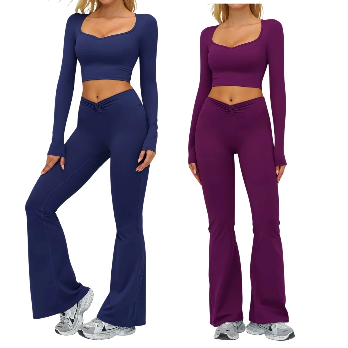 Custom Wholesale Womens 2 Piece Yoga Running Set Solid Breathable Sports Bra & High Waist Hip Lift Compression Leggings