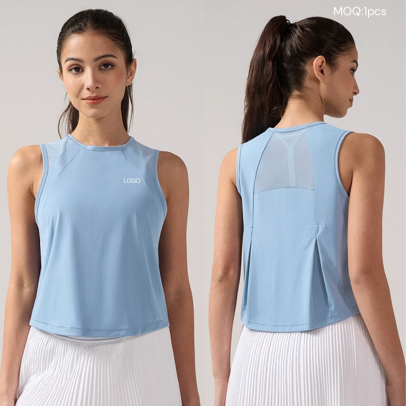 Aoyema Women's Sports Wear Vest Quick-Drying Breathable Sleeveless Yoga Tank Top Casual Neck Blouse Plus Size Mesh Short Sleeve