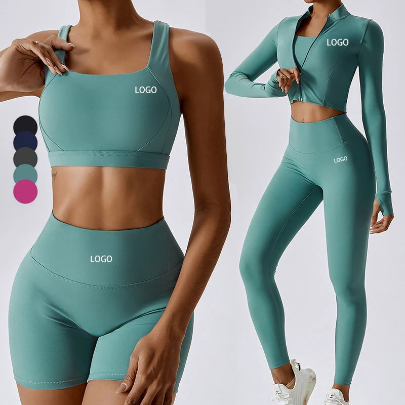 Custom Women's Solid Seamless Lightweight Yoga Set High Elastic Quick Dry Workout Clothing Running Sports Gym Fitness Front