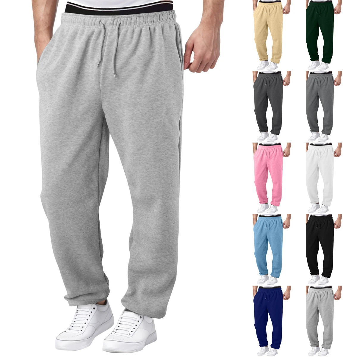 High Quality Lightweight Cotton Men's Vintage Sports Gray Straight Leg Sweatpants Elastic Waist Anti-Wrinkle Breathable