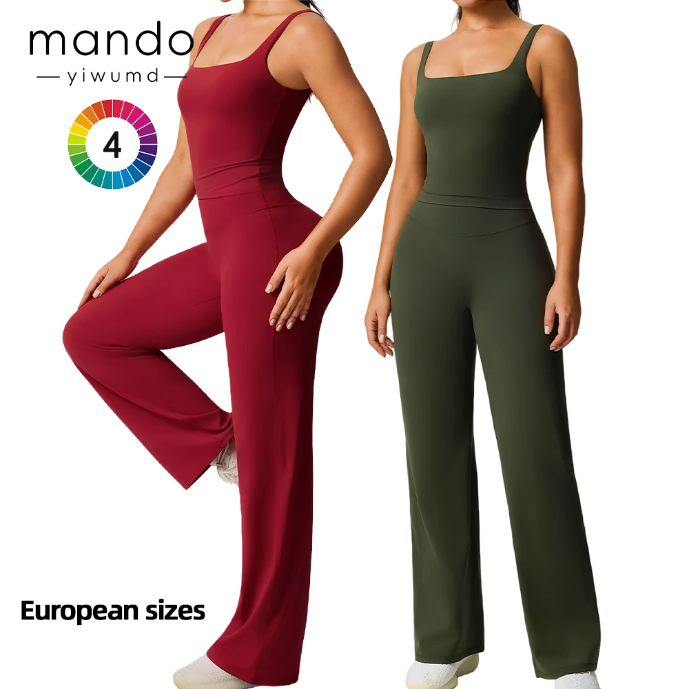 European Sizes High-Quality Nylon Spandex Fabric Loose Sportswear Women's Square Neck Tank Top And Align Leggings Set