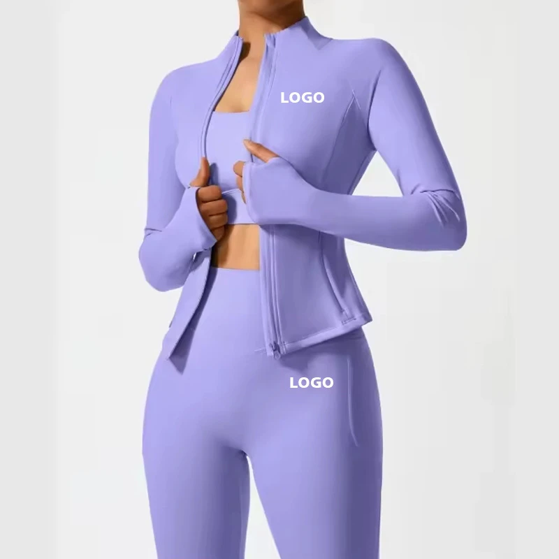 Custom Logo Breathable Plus Size Women's Sportswear Workout Gym Fitness Sets Zipper-Up Jacket