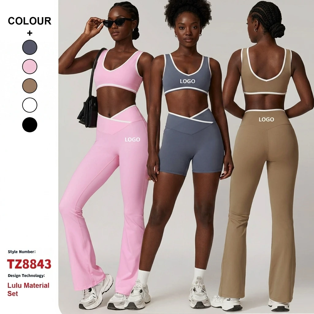 Custom High Quality Pilates Sportswear Gym Fitness Sports Clothing Cross High Waist Workout Clothes Women Active Wear Yoga Set