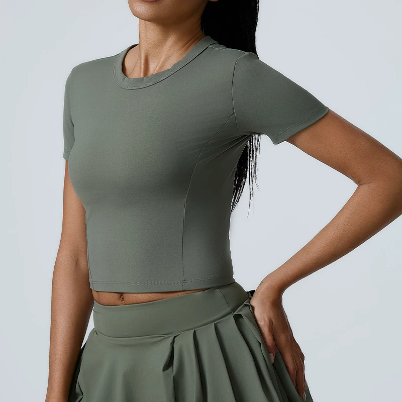 Wholesale Custom Logo Yoga Short Sleeve Sports T-shirt Gym Push up Tops Running Clothes Fitness Crop Top Workout Shirts