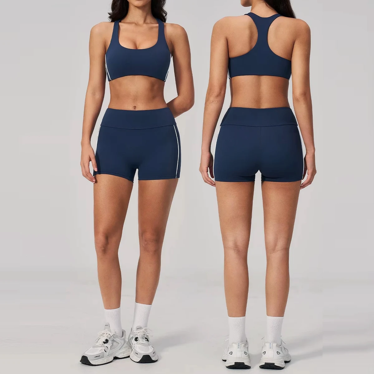 TongJoes Sanding Tight Solid Shorts Yoga Sport Sets Fitness Suit Slimming Quick-drying Outdoor Running 2-Piece Set Women's