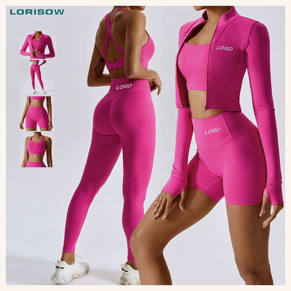 Wholesale Fitness Clothing Butt Lift Long Sleeve Active Sets Gym Women Clothes 4 Piece Yoga Sets Gym Fitness Sets