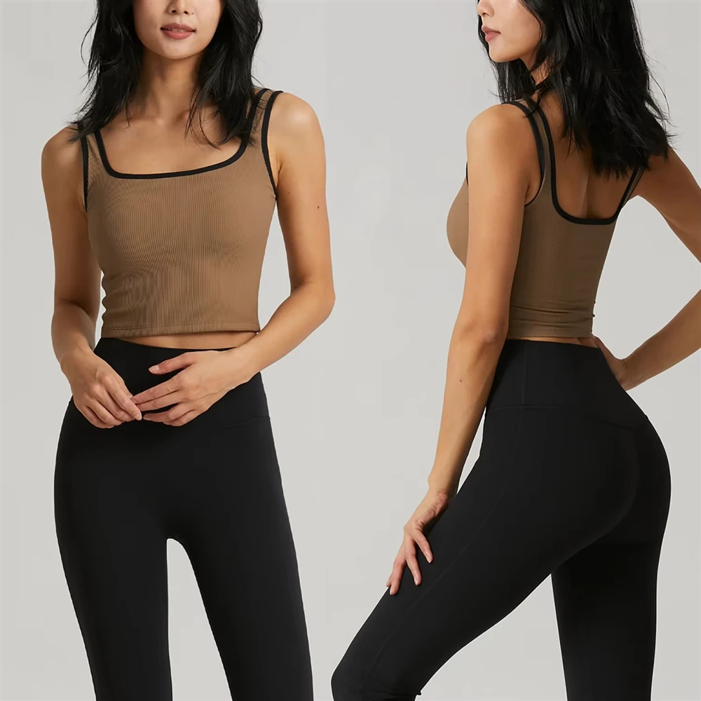 Women's Athletic Yoga Tops for Summer Workouts Solid Color Knitted Gym Custom Print Casual Style Running Women's Gym tank Top