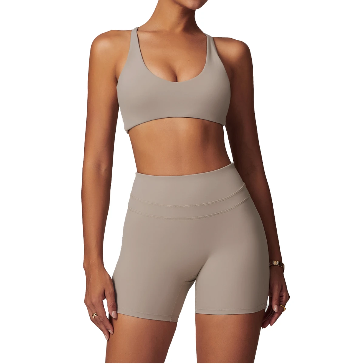 Women's Tight-Fitting Convertible Strap Racerback Yoga Bra High Waist Sweat-Wicking Elastic Waist Sports Bra 2-Piece Set for