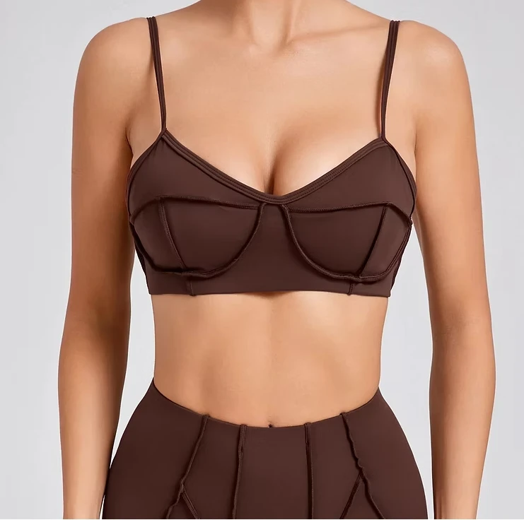Custom Logo Elastic High Strength Double Shoulder Strap Women's Yoga Pleated Bra Fitness Top Breathable Women's Sports Bra