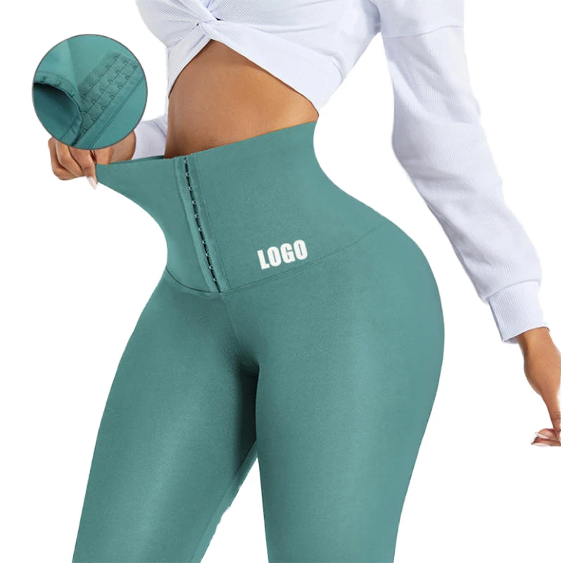 2024 Women's High Waist Yoga Pants with Adjustable BT Hooks Elastic Waist Trimmer Belt Seamless Butt Lifter Solid Pattern