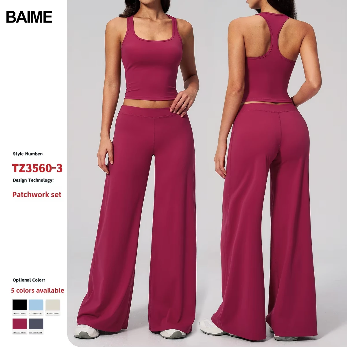 New Women's Tight Hip Yoga Set, Breathable and Seamless High Waist Brushed Square Neck Speed Drying Wide Leg Pants Sport Set