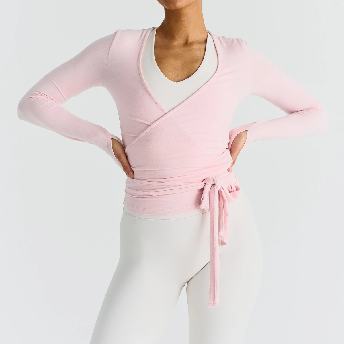 Custom Long Sleeve Women Yoga Top Front Ballet Wrap Moisture-Wicking Blouse Soft & Comfortable Workout Yoga Shirts for Women