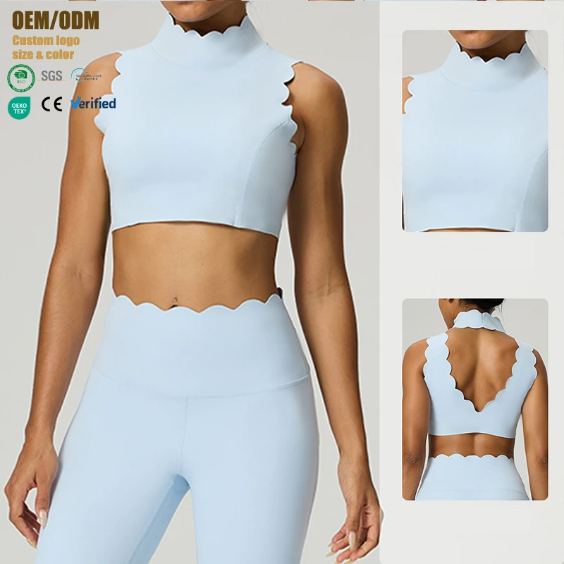 Sports Hollowed-Out Stylish Back-Show Sexy Fitness Top Womens Yoga Wear Wavy Breathable Top
