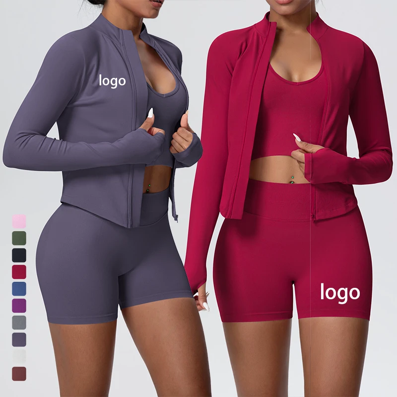 High Elastic Tight Breathable for Wrinkle-Resistant Short Jacket Yoga Suit Set Sports Running Set Three-piece Fitness Set