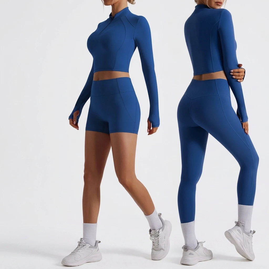 New Solid Long-Sleeve Quick-Drying Slimming Yoga Wear-Lightweight Breathable Yoga Pants & Sporty 2-Piece Fitness Set