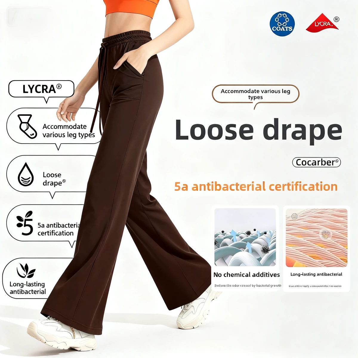 Women's High-Waisted Antibacterial Sporty Straight Cut Yoga Fitness Breathable Quick Dry Loose Fit Full Length