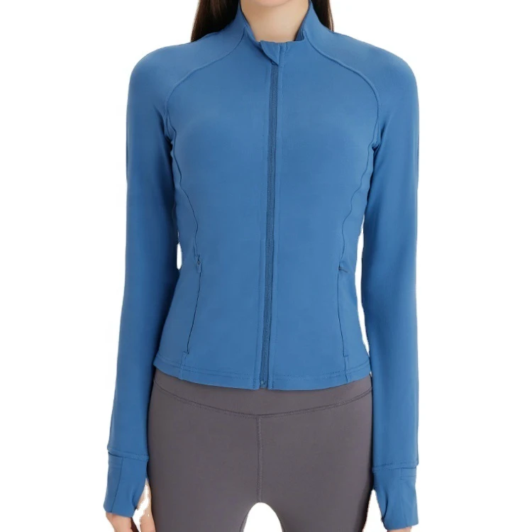 Lanyu Custom Slim Fit Yoga Jacket Seamless Four-Way Stretch Quick Dry Full Zipper Fitness Long Sleeve Top Pockets Breathable