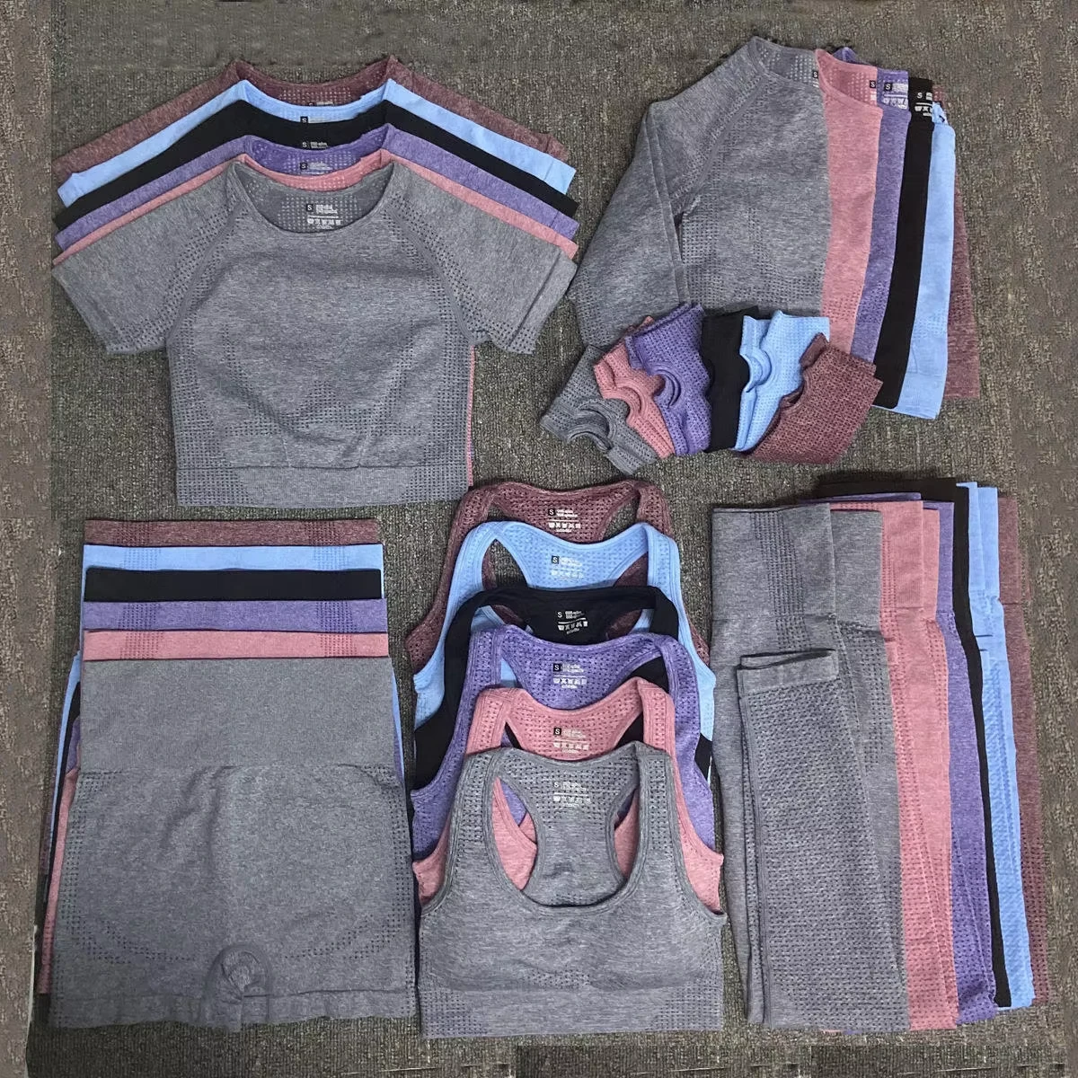 Custom Logo Women's Plus Size Double-Layer Ribbed Seamless Sports Leggings Long Sleeve Top Solid Gym Workout 5-Piece Set Yoga