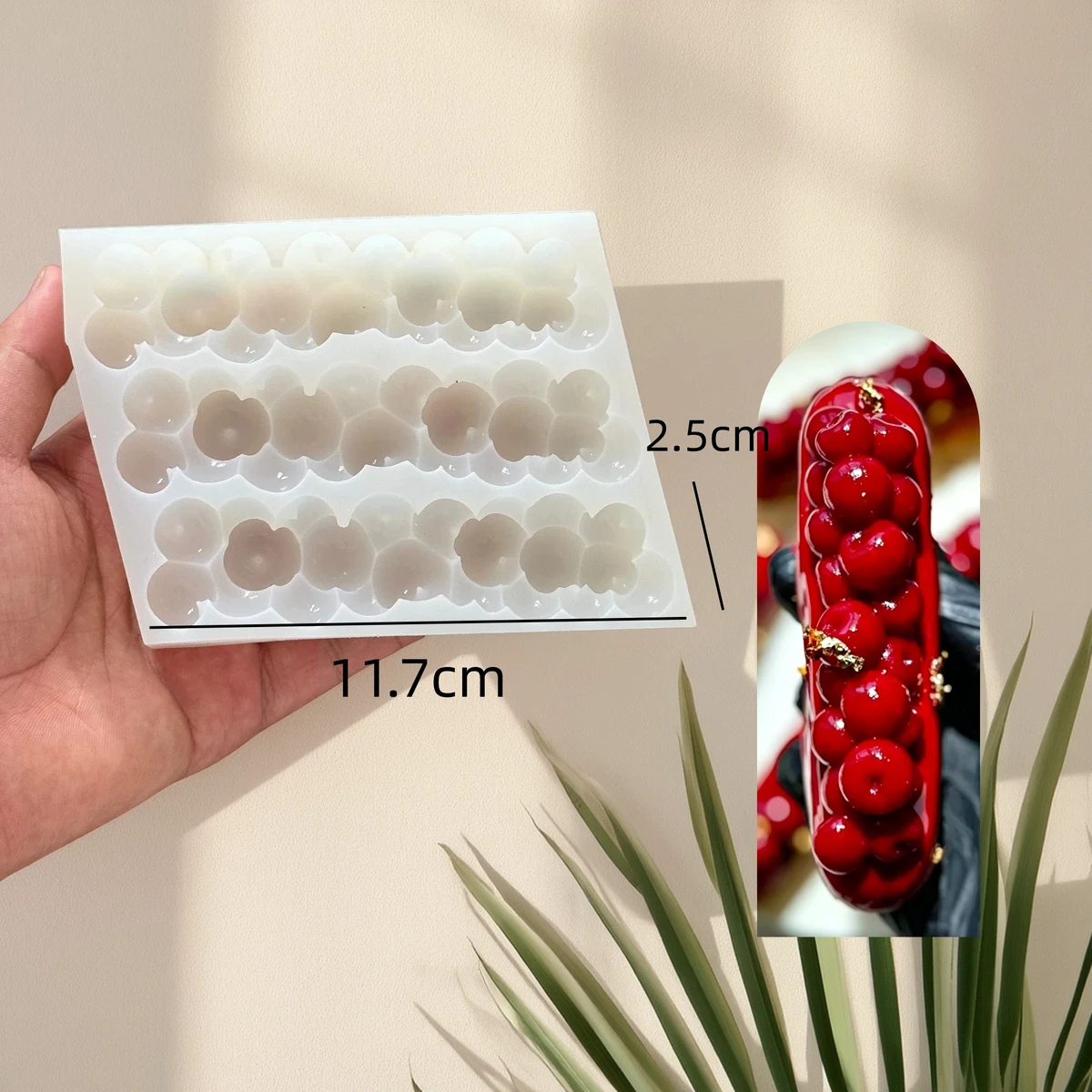 Cherry eclair Silicone Mold Eclair Decor Mould Reusable Bakeware for Chocolate Soap Plaster DIY Cake Baking Kitchen Tools