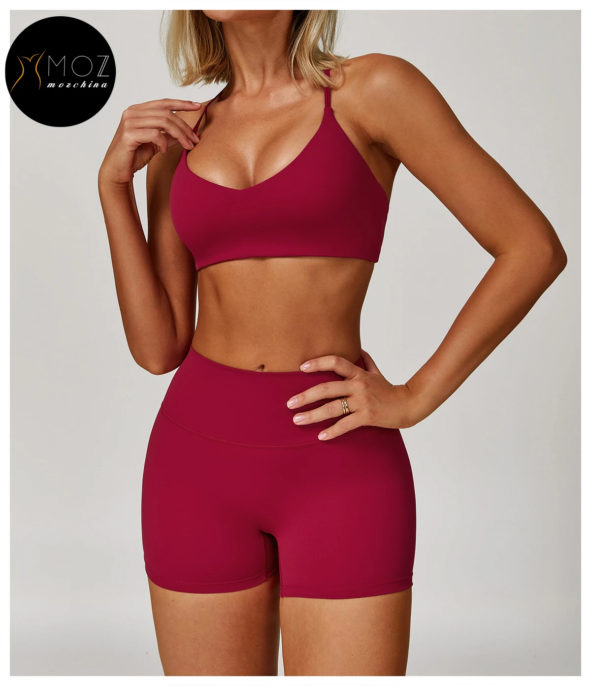 Women's Brushed Yoga Set Y-Back Sports Bra & High Waist Sculpting Shorts - 2PC Quick Dry Workout Outfit with Tummy Control