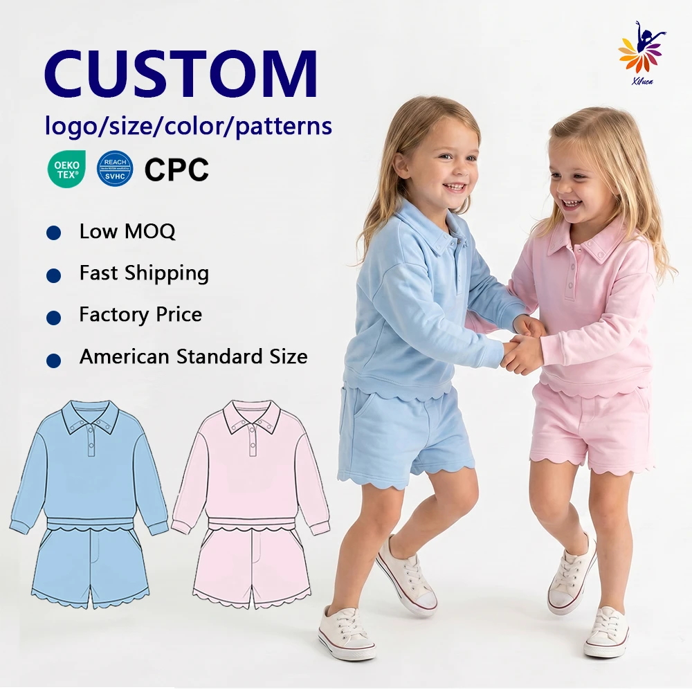 2 Piece Girls Yoga Fabric Outfit With Snap Button Polo Top For Tennis Cpc Certified Wholesale Low Moq