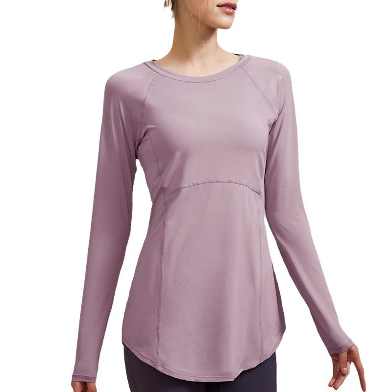Women's Long-Sleeved Yoga Top Spring Summer Breathable Quick-Drying Fitness Sports Butt-Covering Loose Fit V-neck