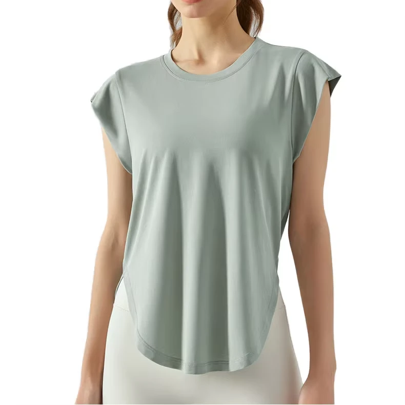 Wholesale Round Neck Curved Hem Lightweight Quick Dry Sports Top Custom Yoga Running Gym T-Shirts for Women