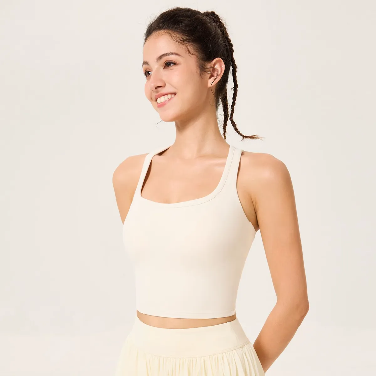Women's Summer Lightweight Breathable Spandex/Nylon Loose-Fit Solid Lulu Sports Vest Quick-Drying Sleeveless Yoga Top for