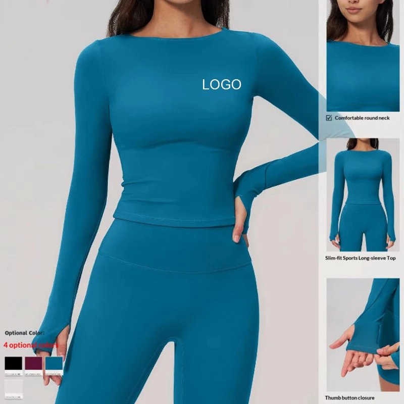 Cross-border Summer Breathable Tight-fitting Creamy Fleece Spandex/Nylon Yoga Clothes Long-sleeved Top Outdoor Sports Front