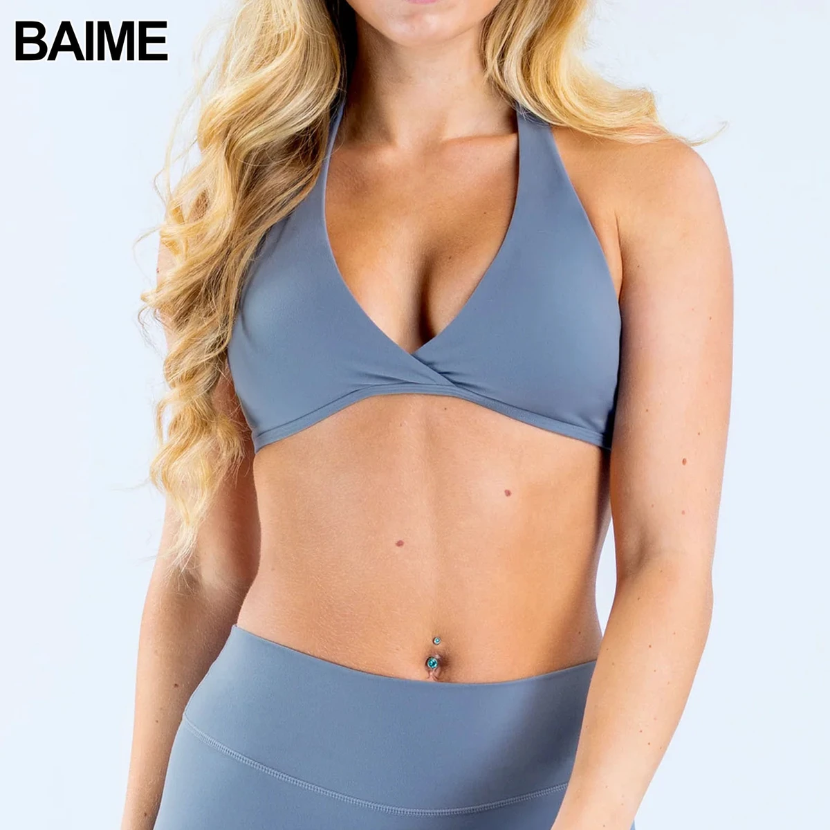 Hot Selling Women's Sexy V-neck Hanging Neck Sports Bra, Fast Drying Breathable Open Back Detachable Chest Pad Yoga Bra