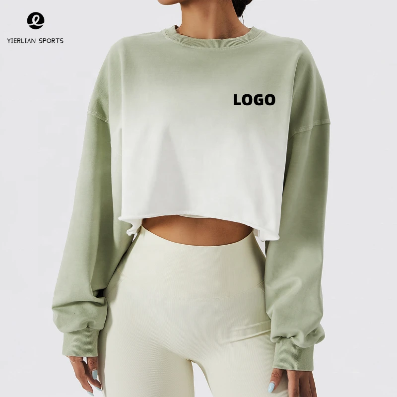 Women's Winter Autumn Round Neck Long Sleeves Outdoor Leisure Gradient Loose Sports Workout Sweater Fitness Yoga Top Suit Wear