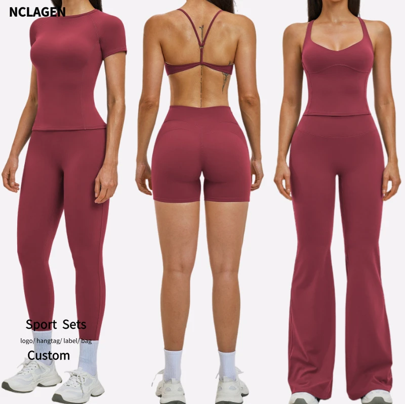 2026 Soft Brushed Fabric Quick Dry Sport Set High Waist Hip Lifting Running Fitness Activewear Custom Women's 6Pcs Yoga Suit