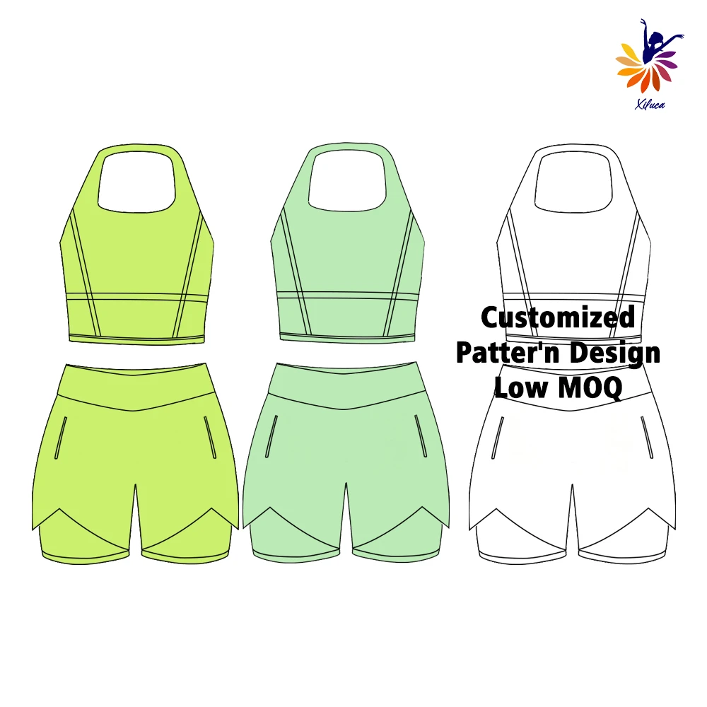 Girls Tennis Outfit Kids Gym Set Sleeveless Halter Top Shorts Set for Dance PE Uniform Custom Logo Low MOQ